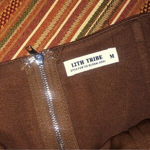 12th Tribe Brown Zipper feather crop top